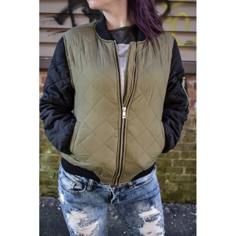 TWO TONE QUILTED BOMBER JACKET in burgundy - Picture 4 of 5